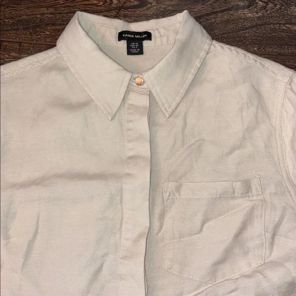 Karen Millen Off-White Linen Blend Button-Down Contrast Piping Size 6  EUC - Picture 7 of 9